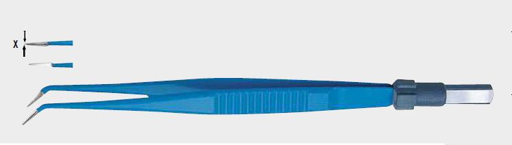 коагуляційний пінцет, біполярний, кутовий кутовий, 22 см (cm), загострений = 0,30 мм (mm)